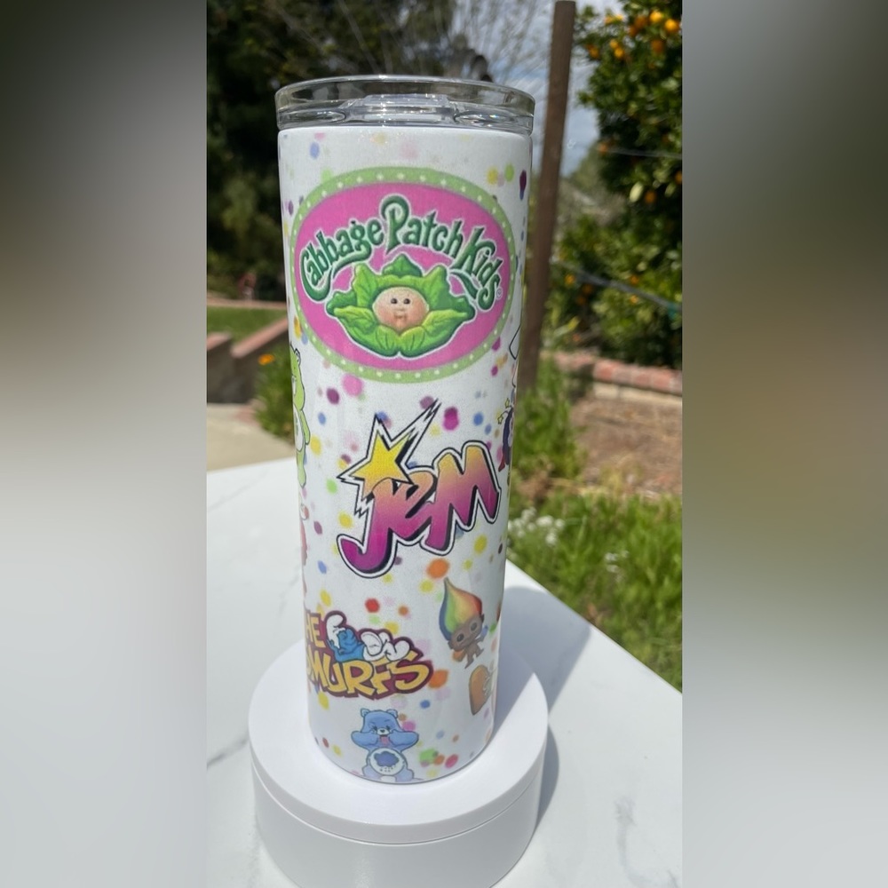 80’s cartoon characters shimmer 20oz tumbler